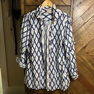 Duluth Trading Ikat Print Organic Cotton Hemp Duster